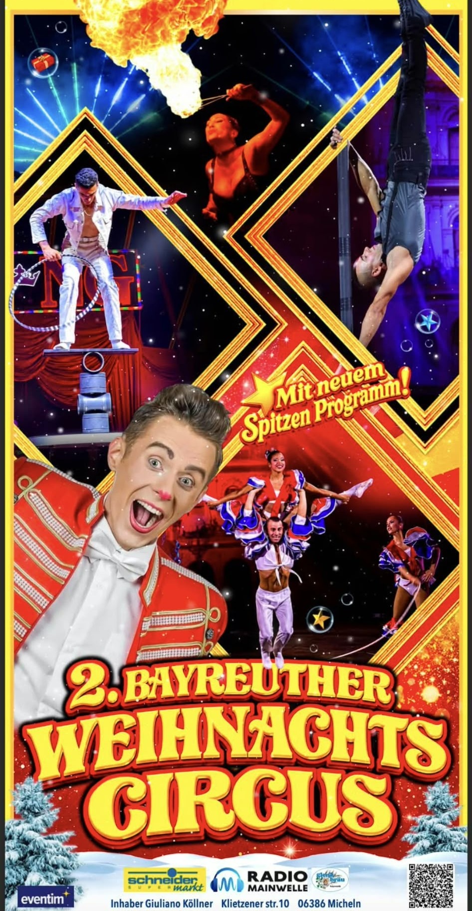 Plakat des 2. Bayreuther Weihnachtscircus 2026/27 mit den Artisten des neuen Programms